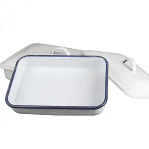 Lab rectangle white enamel tray square plate medical chemical tray