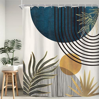 Milieu du siècle Boho rideau de douche pour salle de bain décor abstrait moderne soleil minimaliste esthétique courbe feuilles géométrique étanche
