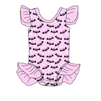Haute qualité derniers enfants filles barboteuse manches flottantes à volants bébé justaucorps Halloween imprimé tricoté personnalisé été body