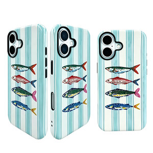Custodia per telefono con stampa di pesci a righe colorate, stile vintage e simpatico, per <span class=keywords><strong>Samsung</strong></span>, con motivo artistico oceanico retrò e protezione rialzata per l'obiettivo - Product Image 1