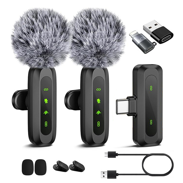 New Wireless Lavalier Microphone Portable Audio Video Recording Mini Live Interview Gaming for iPhone Type C Mic
