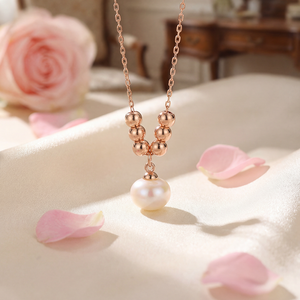 Vintage V-shape Rose Gold Metal Bead Natural Freshwater Pearl Drop Necklace Copper Jewelry Elegant Dangle <b>Choker</b> for Women - Product Image 5