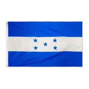 Cetakan kualitas tinggi kain poliester 3X5 kaki bendera putih biru Negara Honduras bintang 5