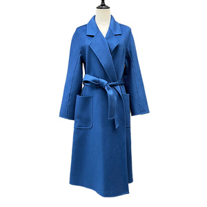 100% lana estilo largo agua ondulación gabardina mujer elegante abrigo de lana con cinturón - Product Image 1
