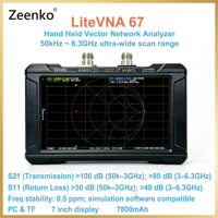 Analizador de Redes Vectoriales Portátil Zeenko LiteVNA 67, Analizador de Antenas de Mano de 50KHz-6.3GHz con Pantalla de 7 Pulgadas y Batería de 7800mAh