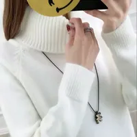 Однотонный свитер с воротником-хомутом в Корейском стиле свободный и плотный вязаный свитер для женщин
