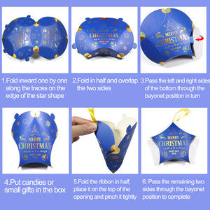 Kotak Permen Kertas Bentuk Bintang Berkilau Emas Berkualitas Tinggi, Dapat Digunakan Kembali, dengan Pita, Ukuran 12*12*4cm untuk Souvenir Pesta Natal - Product Image 6