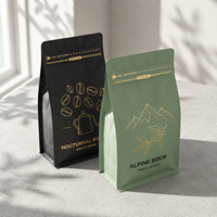 Sacs d'emballage de café noir et vert, spéciaux usine, refermables avec fermeture éclair, pochettes imprimées sur mesure pour grains, sacs de café à huit soudures latérales