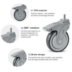 Graue Rolle 3 4 5 Zoll Runds tange TPR Medical <span class=keywords><strong>Caster</strong></span> Krankenhaus bett Trolley Rollen mit Bremse - Product Image 3
