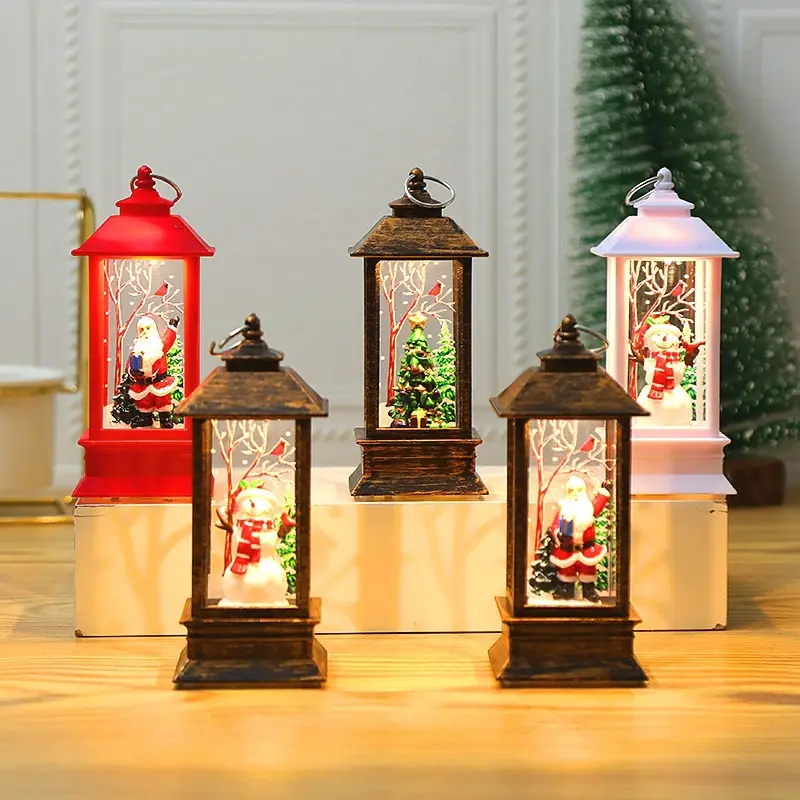Christmas lanterns light Santa Claus snowman inside Christmas home Ornaments lanterns