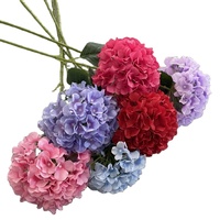 Fleur d'hortensia artificielle grande taille à tige unique, décoration de mariage, arrangement d'allée, accessoires de photographie extérieure, fleur en soie rouge