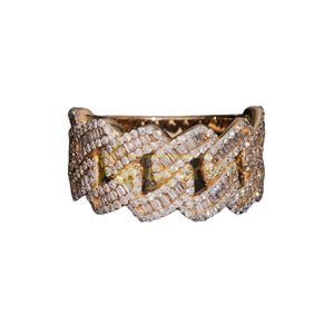 Anillo de compromiso y boda para hombre, estilo cubano, de lujo, personalizado, de oro macizo de 10K, con diamantes de laboratorio HPHT de corte esmeralda y banda de medio pavé, estilo hip hop. - Product Image 1