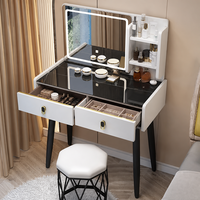 Table de maquillage moderne en bois massif de style nordique, durable, noire, avec miroir LED 3 couleurs, meuble de chambre à coucher pour appartement ou hôtel