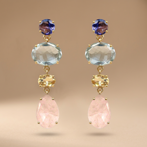 Boucles d'oreilles Huggie artisanales en argent avec pierres précieuses, quartz, style bohème, pour fiançailles - Product Image 4