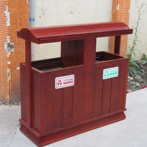 صناديق خشبية داخلية قديمة للحديقة العامة مقصورة مزدوجة من الخشب الصلب صندوق نفايات خارجي بدون غطاء - Product Image 6