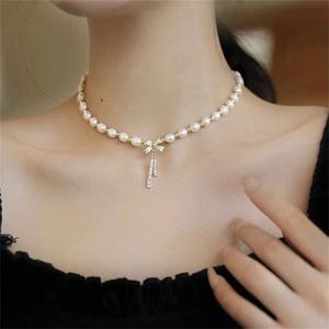 Nuevo Collar de Perlas de Agua Dulce de Lujo de 6-7 mm para Mujer, Cadena de Clavícula Chapada en Oro de 14K con Perlas de Nicho de 6-7 mm, Accesorio Ligero - Product Image 1