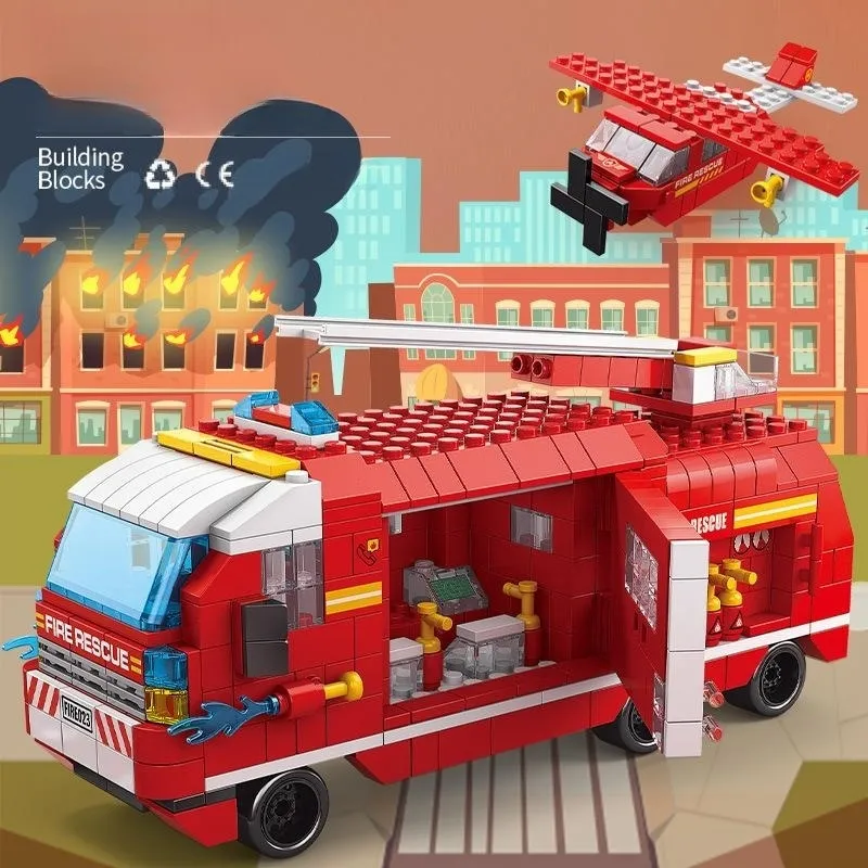 1000 pcs 6 in 1 Boy's puzzle building block assembly model puzzle engineering car fire truck