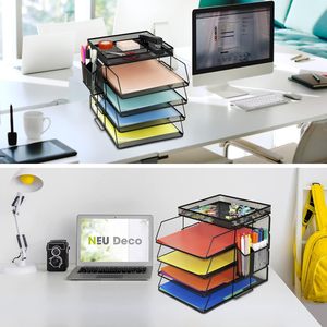 Organisateur de <span class=keywords><strong>bureau</strong></span> de fournisseur de <span class=keywords><strong>bureau</strong></span>, lot de 4 plateaux à lettres empilables avec porte-stylo - Product Image 3