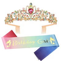 Offre Spéciale Unique paillettes joyeux anniversaire fille ceintures anniversaire ceinture et couronne de diadème pour la décoration de fête d'anniversaire