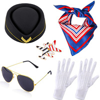 Accessoires de déguisement d'Halloween pour hôtesse de l'air : Gants, écharpe, lunettes de soleil, maquillage, accessoires de fête, de bal, de cosplay et de jeu de rôle