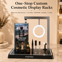 Présentoir cosmétique en acrylique multi-éclairage avec anneau lumineux réglable, panneau d'affichage personnalisé et support écologique