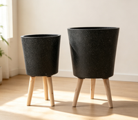 Ensemble de 2 jardinières coniques sur trépied, pot de fleurs en ciment avec support en bois