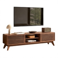 Mueble para TV de Madera de Nogal Estilo Moderno de Mediados de Siglo, Consola Multimedia con Puertas Corredizas, Estantes Abiertos, Patas Cónicas, Compatible con TV de 65 Pulgadas, OEM ODM