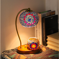 Lampe chauffe-bougie sans flamme en verre mosaïque, base en bois turque marocaine faite à la main, veilleuse réglable avec minuterie et intensité variable pour la maison