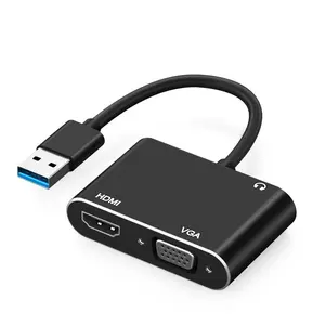 热卖USB3.0多端口双输出显示器2合1 USB 3.0至HDTV和VGA视频AV和3.5毫米音频转换器适配器