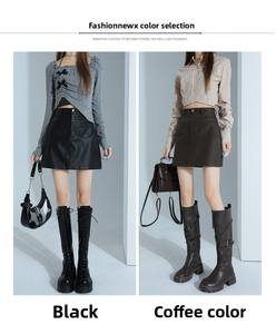 Ceinture de <span class=keywords><strong>jupe</strong></span> longue bohème en similicuir pour femme, taille naturelle, respirante, en coton élasthanne, teinte unie, collection automne-hiver - Product Image 6