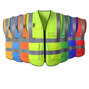 سترة عاكسة للسلامة الشخصية مع جيوب بشعار مخصص ووضوح عالية أثناء حركة المرور والبناء الصناعي