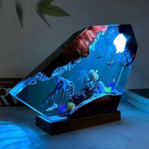Diorama acuático estudio decoración resina noche luz epoxi resina luz pulpo hábitat hogar acento mar profundo mundo lámpara - Product Image 3