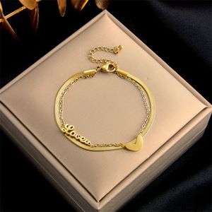 Double Layer Metal Heart Charm Bracelet Gold Zinc Alloy Women's Jewelry Gift - Product Image 1