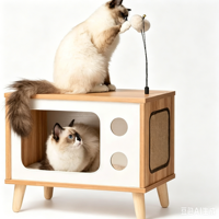Table de chevet et armoire en bois Dongma pour chat avec coussin amovible et lavable, jouets pour chat universels toute l'année