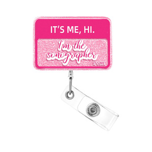 Porta credenciales con purpurina rosa It's Me Hi para ecografista, técnico de enfermería, enfermera, doctora - Product Image 4