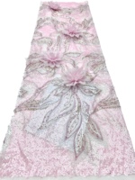 Tissu en dentelle 3D brodé floral de luxe en gros avec perles et sequins