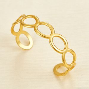 Bracelet en acier inoxydable de style européen et américain, forme C, design géométrique creux doré, bracelet tendance pour femme, bijou cadeau - Product Image 2