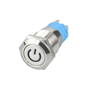 12MM Flat Button 12V Waterproof Latching/Momentary Power Symbol LED Light Metal Push Button Switch For Car Marine Auto Truck RV