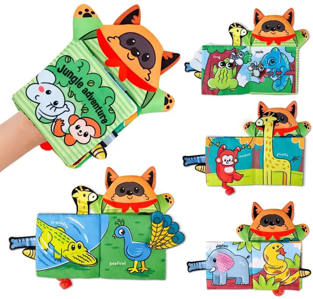 Buku kain boneka tangan 3D mainan hewan anak-anak bayi buku kain edukasi pembelajaran dini mengembangkan buku teka-teki membaca