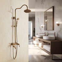 Système de douche à effet pluie en bronze antique Robinet de douche rétro avec pommeau de douche tournesol unique