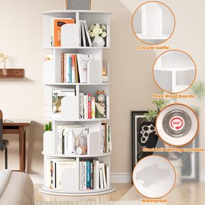 5 tầng hiển thị 360 quay gỗ góc kệ sách trắng rắn gỗ xoay thư viện kệ sách - Product Image 6