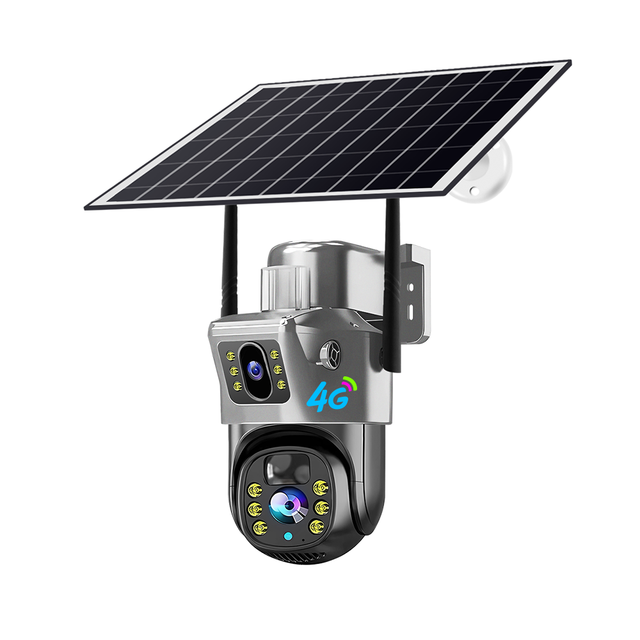 V380 Hot Sales Black Silver Dual Lens 4G Solar Camera 6MP Battery Powered Wireless Waterproof Network CCTV 4G Solar Camera