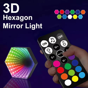 Lámpara LED RGB 3D con efecto de túnel de espejos hexagonal, luz ambiental de escritorio, sincronización con ritmo musical para juegos, luces decorativas para habitación - Product Image 2
