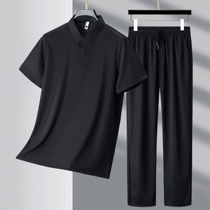 Hochwertige 2025 Männer Sommer Hot Sale Casual Anzüge Button Stand Kragen Polo Shirt Lange Hose 2-teiliges Set Kurzarm Tops - Product Image 2