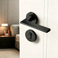 Ensemble de serrures de porte silencieuses de style minimaliste moderne pour portes en bois d'intérieur, poignée en alliage de zinc noir, options de serrures mécaniques/magnétiques