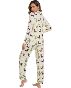 Vente en gros de pyjamas en coton pour femmes vêtements de nuit personnalisés à imprimé <span class=keywords><strong>animal</strong></span> vêtements de détente ensembles pour femmes pyjamas en bambou à manches longues - Product Image 3
