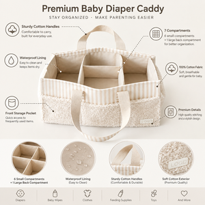 Cesta Organizadora de Pañales para Bebé, Portátil, Impermeable, 100% Algodón, Bolsa de Mano Grande Premium Personalizada, Artículos Esenciales para Recién Nacidos, Niño y Niña - Product Image 1