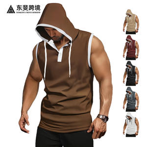 เสื้อกล้ามมีฮู้ดผู้ชายไซส์ใหญ่ แบรนด์ Crossborder สีพื้น แห้งเร็ว เหมาะสำหรับออกกำลังกาย เล่นกีฬา ใส่ในช่วงฤดูร้อน สีน้ำตาล - Product Image 3
