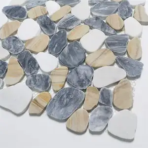 Factory High Quality Irregular Shape Marble Resin Cobble Wall Mosaic Tiles For Bathroom Kitchen Garden Decoration