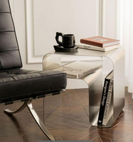 Table basse moderne minimaliste en acier inoxydable, table de chevet monobloc avec rangement, meuble de salon durable et facile à assembler